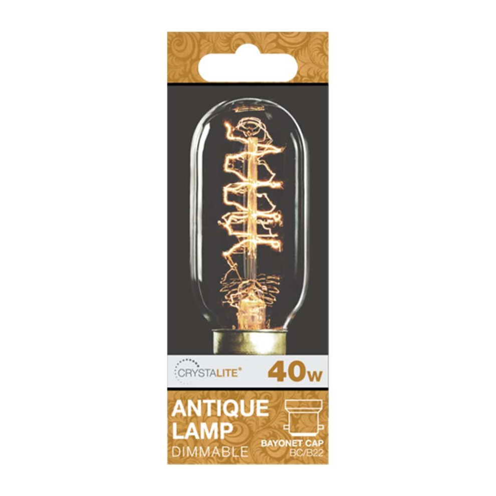 40w Crystalite Antique T45 Tubular BC Clear Spiral Filament 3170651