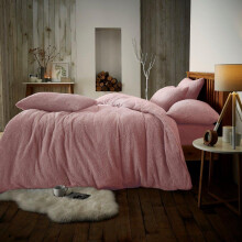 (King, Pink) Luxury Teddy Bear Fleece Plain Cover Bedding Set
