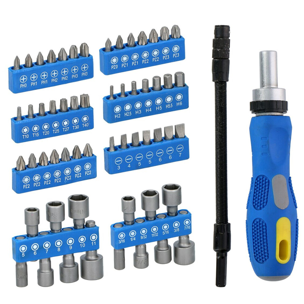 Ratchet Screwdriver & Bit Set 58Pcs Philips Pozi Hex Star Slotted Socket Flexibl