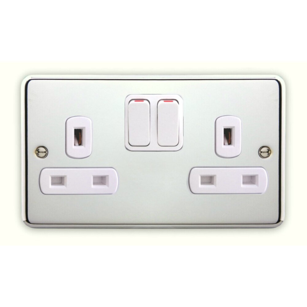 Deta 1909CHW Switch Socket 2 Gang DP 13 Amp Polished Chrome