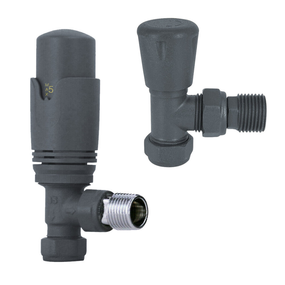 Thermostatic Manual Radiator Valves Heated Towel Rail Angled Anthracite TRV 15mm