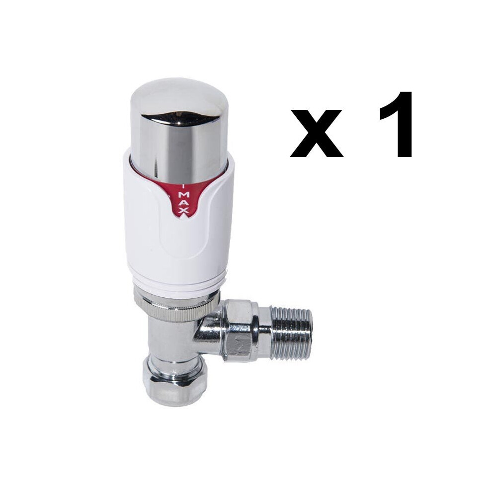 15mm x 1/2" Modern Angled Chrome & White TRV Thermostatic Radiator Valve