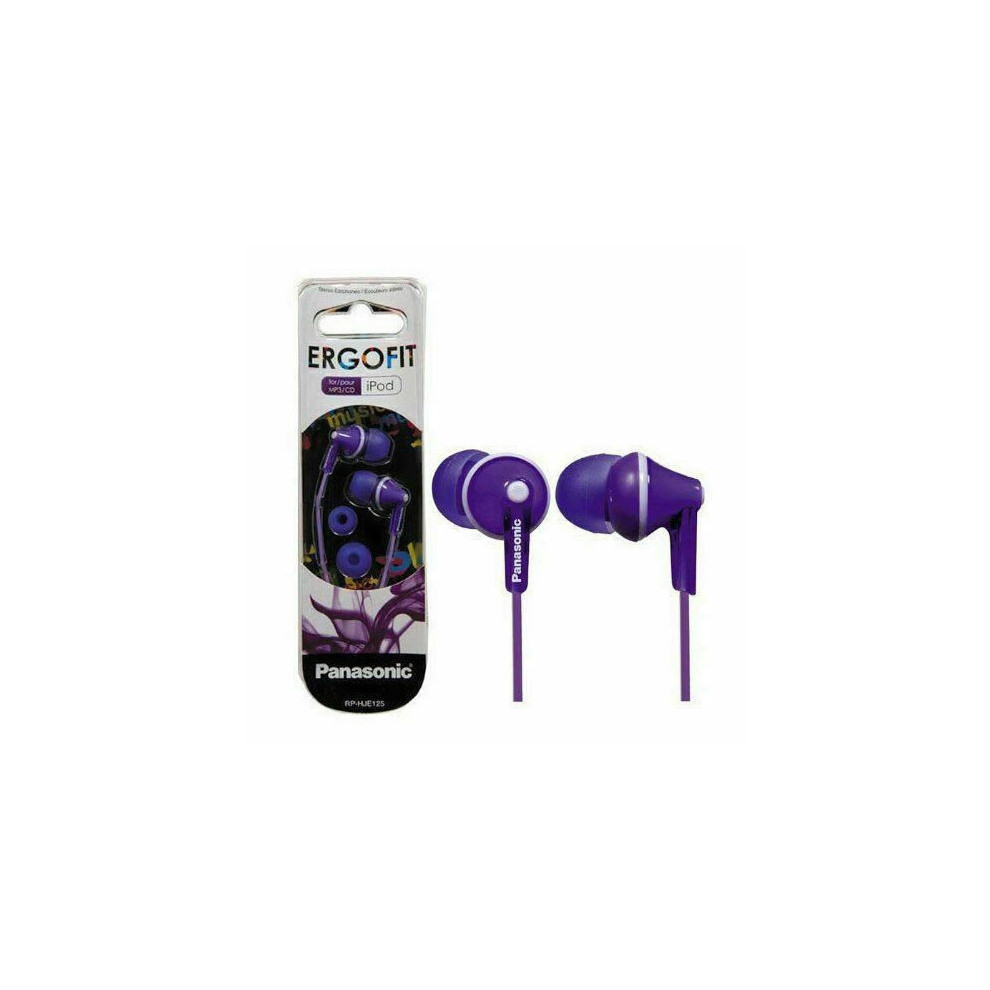 Panasonic Ergo-Fit Earbud Style Headphones Earphones RP-HJE125 Purple