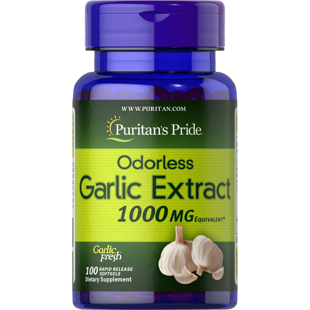 PURITAN'S PRIDE Odorless Garlic 1000mg 100 Softgel Capsules, Odourless