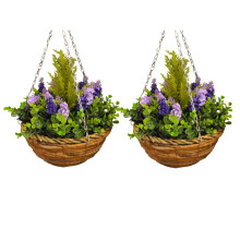 2 x Artificial Lavender & Eucalyptus Topiary Hanging Baskets (25cm)