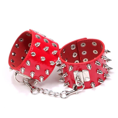 PU Leather Spiked Ankle & Wrist Cuffs (Red)