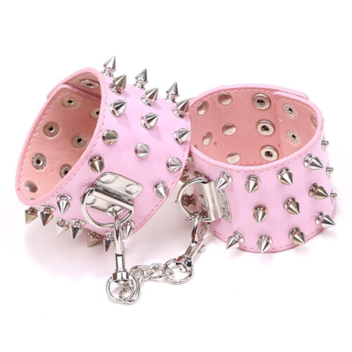 PU Leather Spiked Ankle & Wrist Cuffs (Pink)
