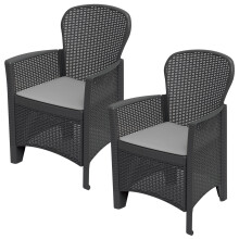 (Anthracite, 2) 1 2 FOLIA Plastic Garden Chair Cushioned Seat Rattan Look Outdoor Furniture