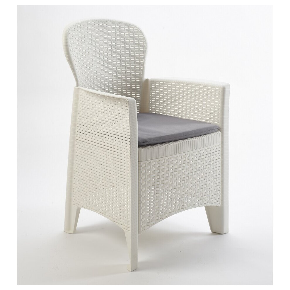 (White, 1) 1 2 FOLIA Plastic Garden Chair Cushioned Seat Rattan Look Outdoor Furniture