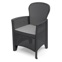 (Anthracite, 1) 1 2 FOLIA Plastic Garden Chair Cushioned Seat Rattan Look Outdoor Furniture
