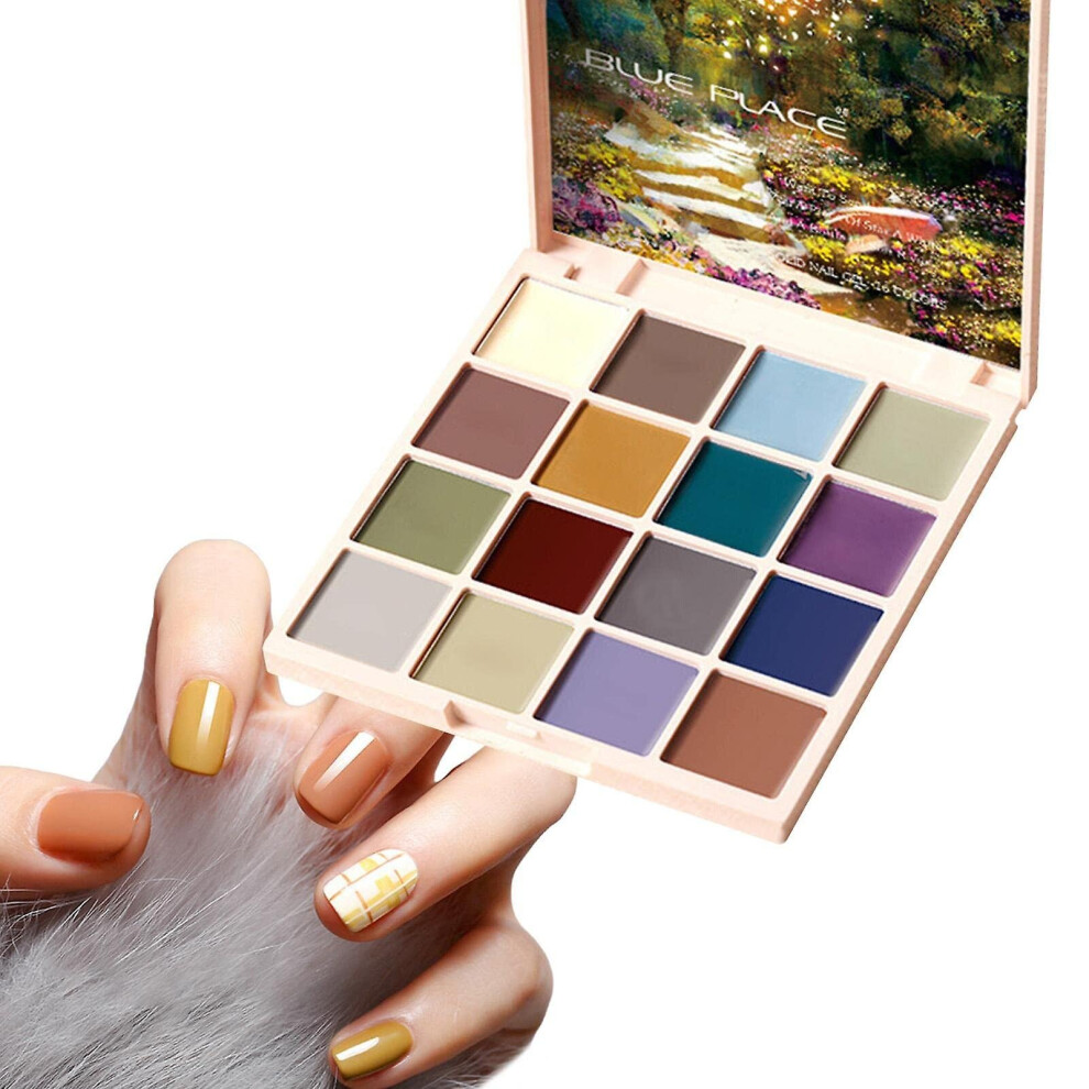 (Wheat Oil Painting) 16 Colors Solid Gel Nail Polish Palette Fingernail Cream Polish Diy Salon Manicure Set