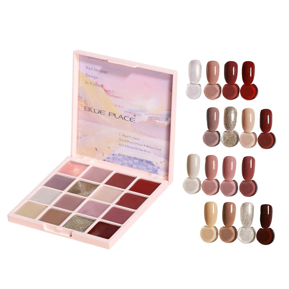 (Mocha Peach) 16 Colors Solid Gel Nail Polish Palette Fingernail Cream Polish Diy Salon Manicure Set
