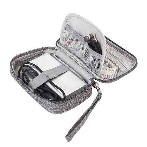 (Grey) Cable Organizer Bag Electronic Accessories Storage Case For Usb And Charger