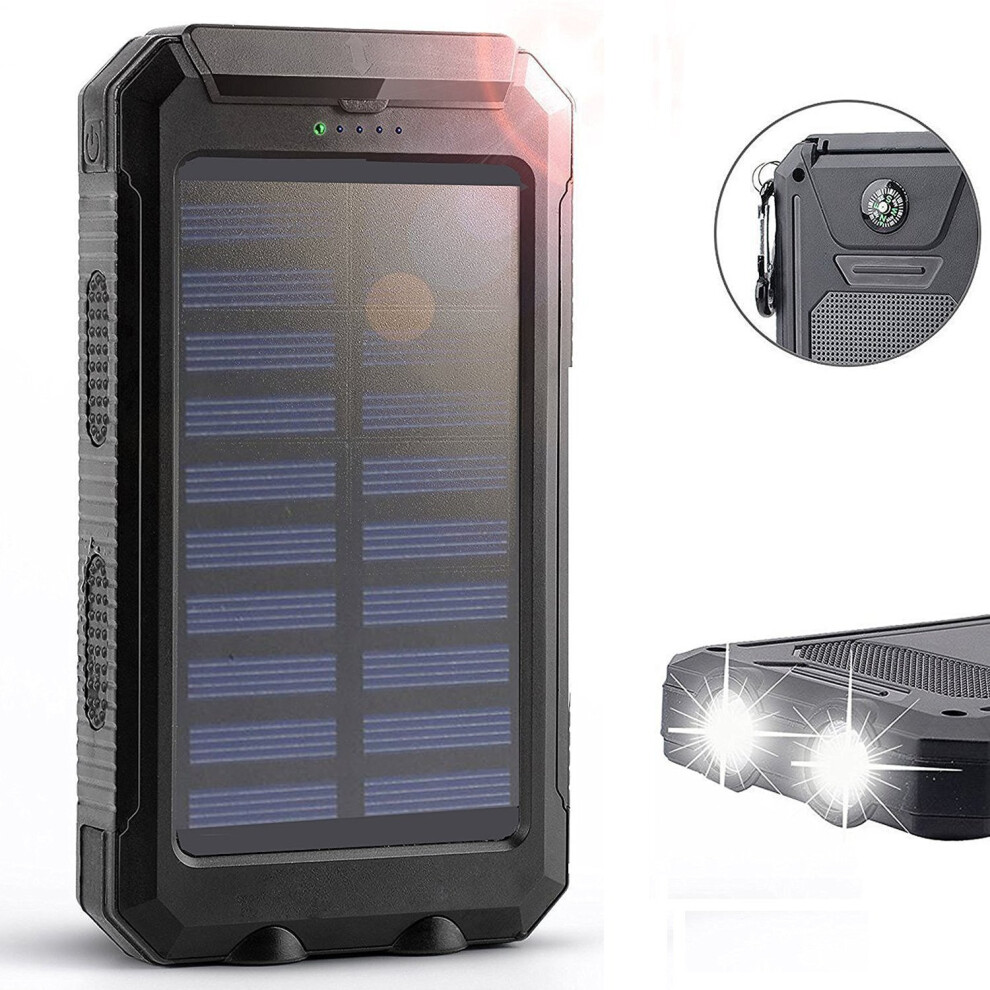 Solar Power Bank, 30000mAh USB Power Charger Camping with LED Lights