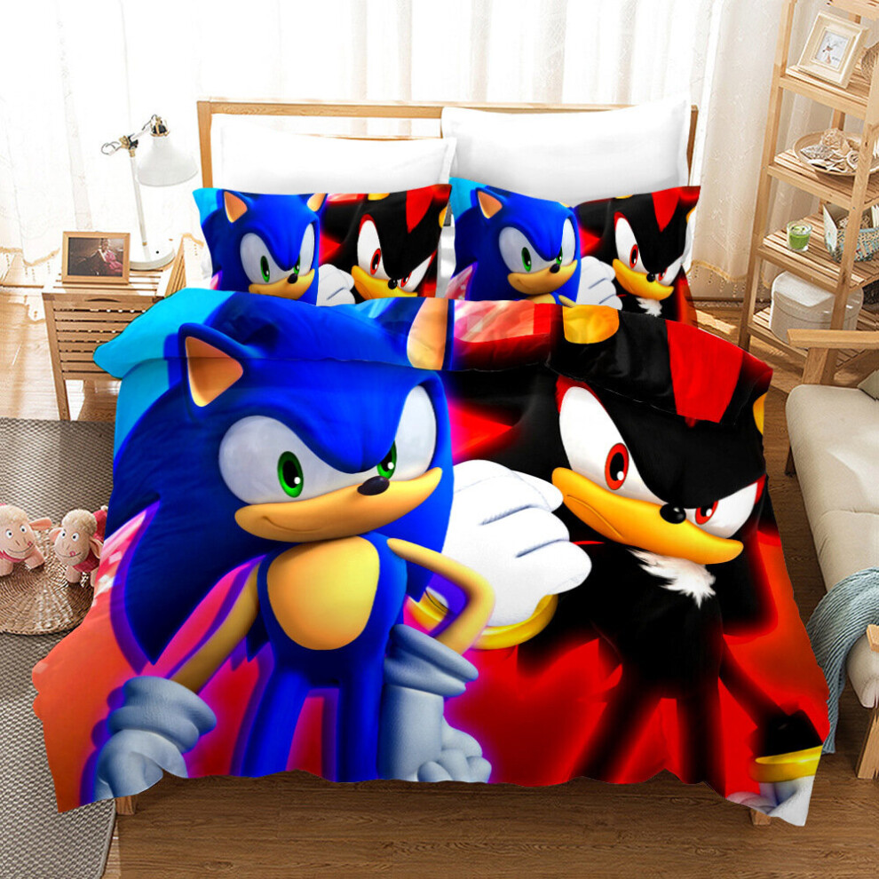 (Single-135x200cm, 15) Sonic Kids Single Double Bed Linen 3D Duvet Cover Set
