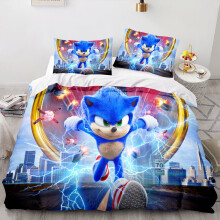 (King-240x220cm, 2) Sonic Kids Single Double Bed Linen 3D Duvet Cover Set