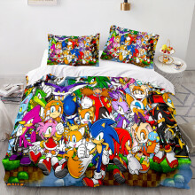 (King-240x220cm, 11) Sonic Kids Single Double Bed Linen 3D Duvet Cover Set