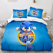 (Single-135x200cm, 6) Sonic Kids Single Double Bed Linen 3D Duvet Cover Set