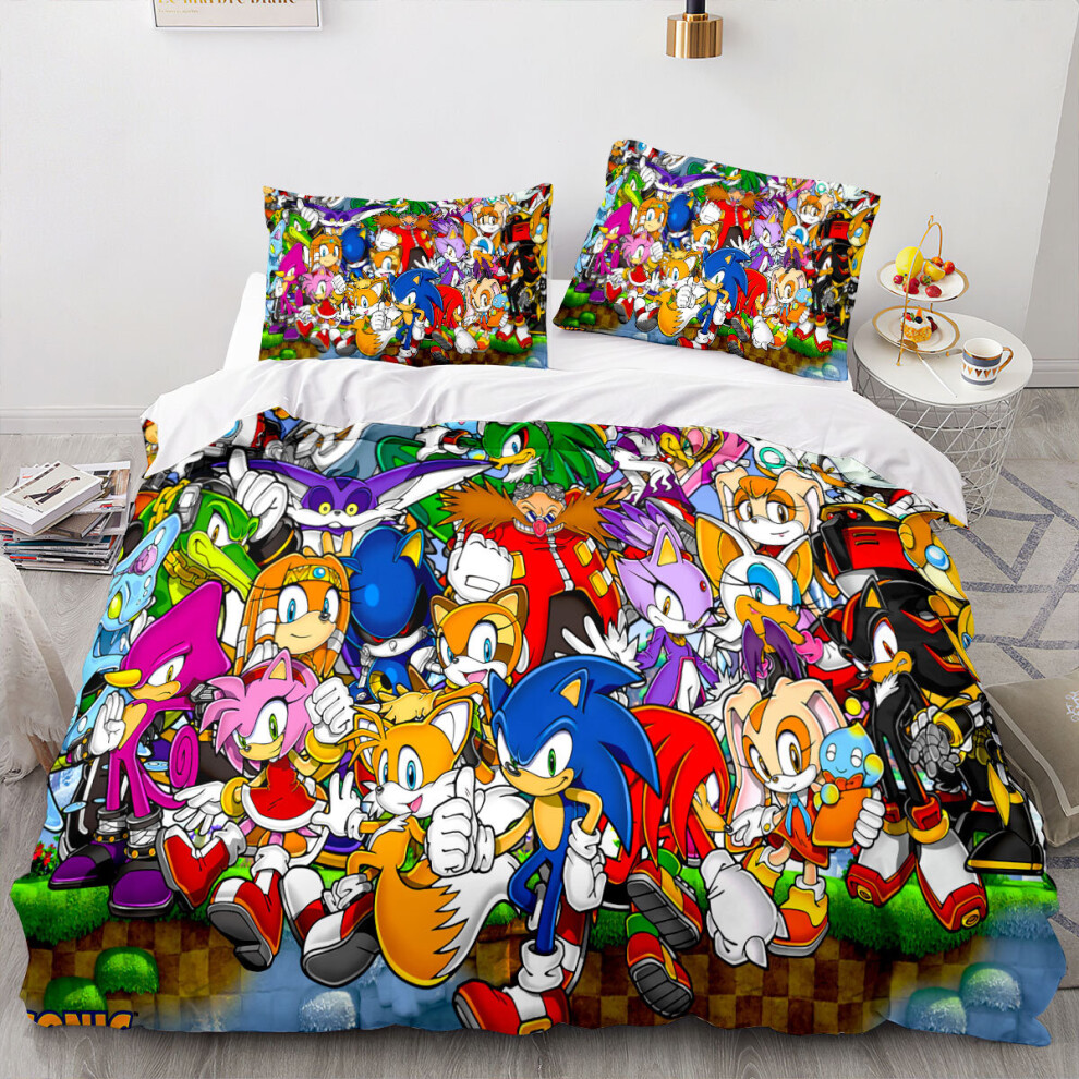 (Single-135x200cm, 11) Sonic Kids Single Double Bed Linen 3D Duvet Cover Set