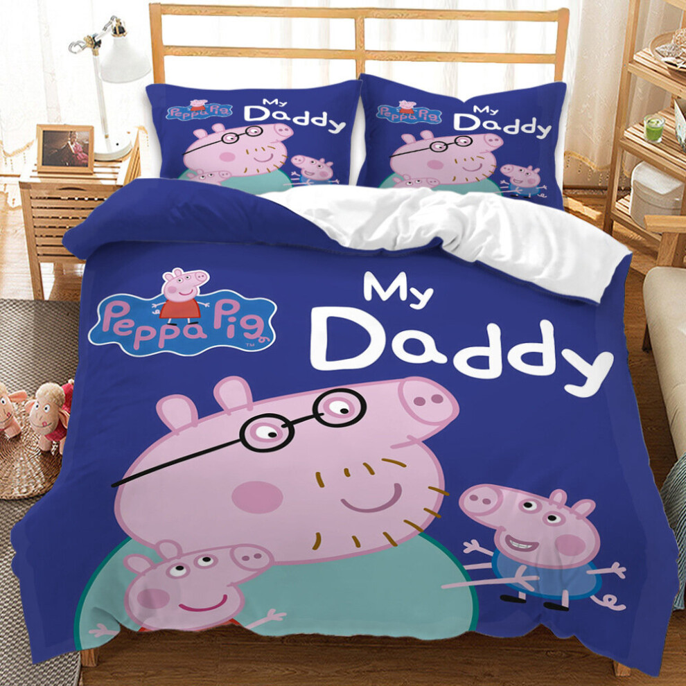 (Double-200x200cm, 5) Peppa Pig Kids Single Double Bed Linen 3D Duvet Cover Set