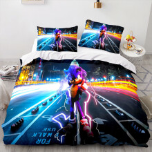 (Single-135x200cm, 12) Sonic Kids Single Double Bed Linen 3D Duvet Cover Set