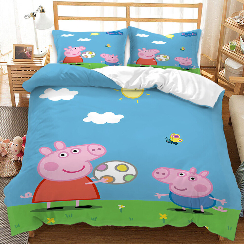 (Double-200x200cm, 2) Peppa Pig Kids Single Double Bed Linen 3D Duvet Cover Set