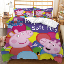 (Double-200x200cm, 6) Peppa Pig Kids Single Double Bed Linen 3D Duvet Cover Set