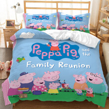 (Single-135x200cm, 4) Peppa Pig Kids Single Double Bed Linen 3D Duvet Cover Set