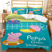 (Single-135x200cm, 9) Peppa Pig Kids Single Double Bed Linen 3D Duvet Cover Set
