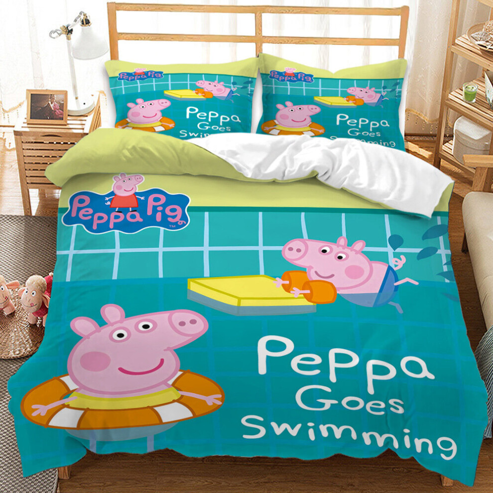 (Single-135x200cm, 9) Peppa Pig Kids Single Double Bed Linen 3D Duvet Cover Set