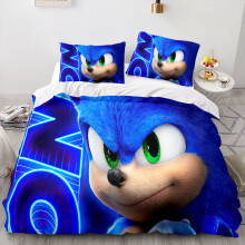 (Single-135x200cm, 9) Sonic Kids Single Double Bed Linen 3D Duvet Cover Set
