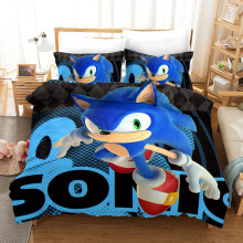 (Double-200x200cm, 20) Sonic Kids Single Double Bed Linen 3D Duvet Cover Set