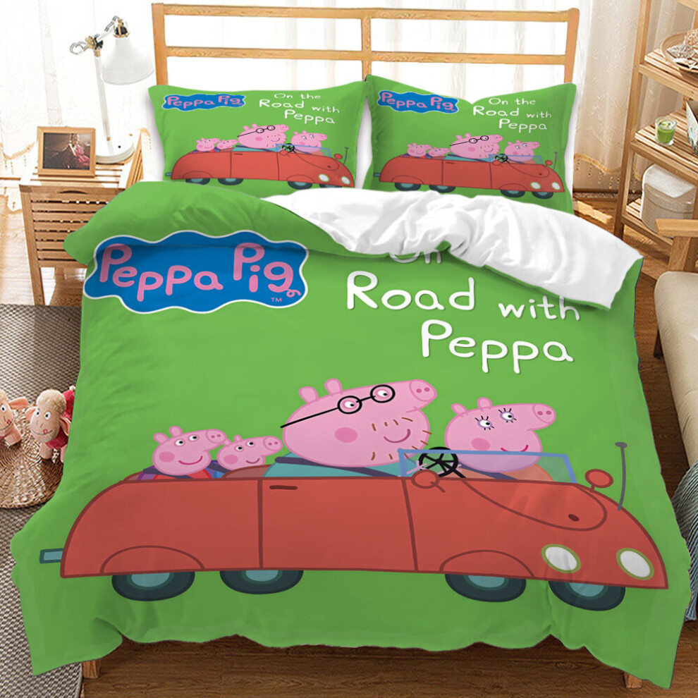 (Double-200x200cm, 7) Peppa Pig Kids Single Double Bed Linen 3D Duvet Cover Set