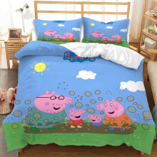(Double-200x200cm, 8) Peppa Pig Kids Single Double Bed Linen 3D Duvet Cover Set