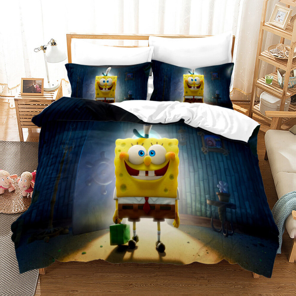 (Single-135x200cm, 9) SpongeBob SquarePants Kids Single Double Bed Linen 3D Duvet Cover Set