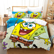 (Double-200x200cm, 3) SpongeBob SquarePants Kids Single Double Bed Linen 3D Duvet Cover Set