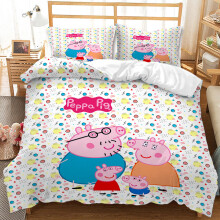 (King-240x220cm, 1) Peppa Pig Kids Single Double Bed Linen 3D Duvet Cover Set
