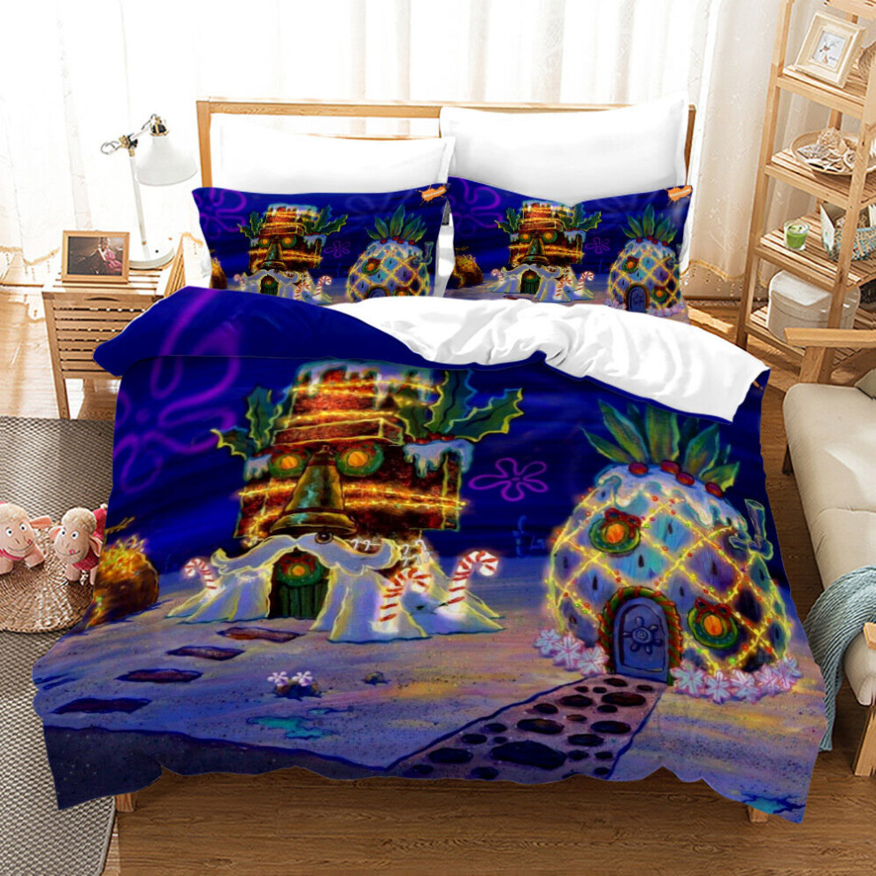 (Single-135x200cm, 11) SpongeBob SquarePants Kids Single Double Bed Linen 3D Duvet Cover Set