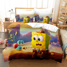 (Double-200x200cm, 4) SpongeBob SquarePants Kids Single Double Bed Linen 3D Duvet Cover Set