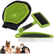 3-piece Set Pet Grooming Kit Bath Cleaning Tool Pet Hair Remover Needle Comb Massage Gloves