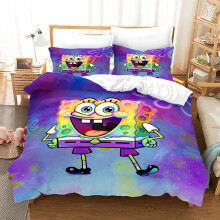 (Single-135x200cm, 2) SpongeBob SquarePants Kids Single Double Bed Linen 3D Duvet Cover Set