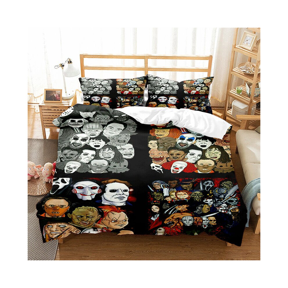 (Single-135x200cm, 8) Scream Kids Single Double Bed Linen 3D Duvet Cover Set