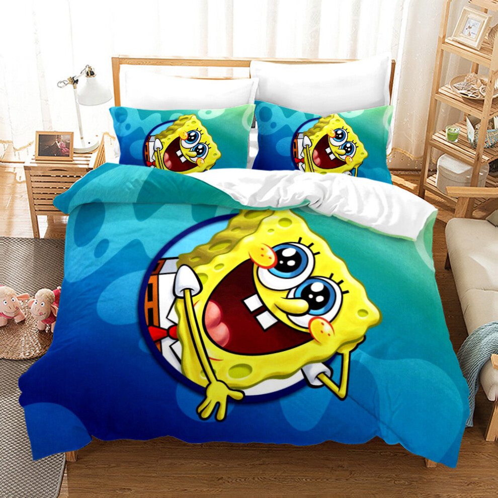 (Double-200x200cm, 10) SpongeBob SquarePants Kids Single Double Bed Linen 3D Duvet Cover Set