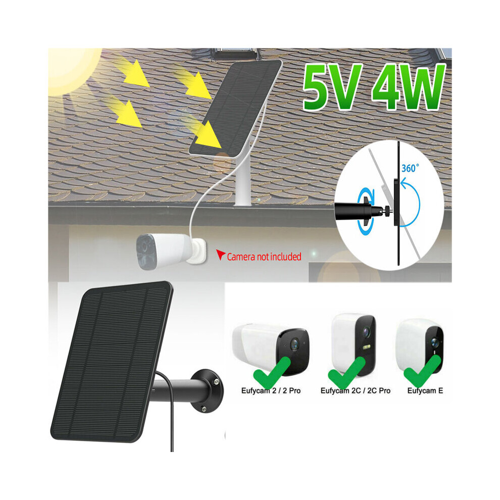 4W Solar Panels For Eufy Eufycam Cam E/2C/E/2 Pro Wall Mount 13Ft Power Cable 676431572401