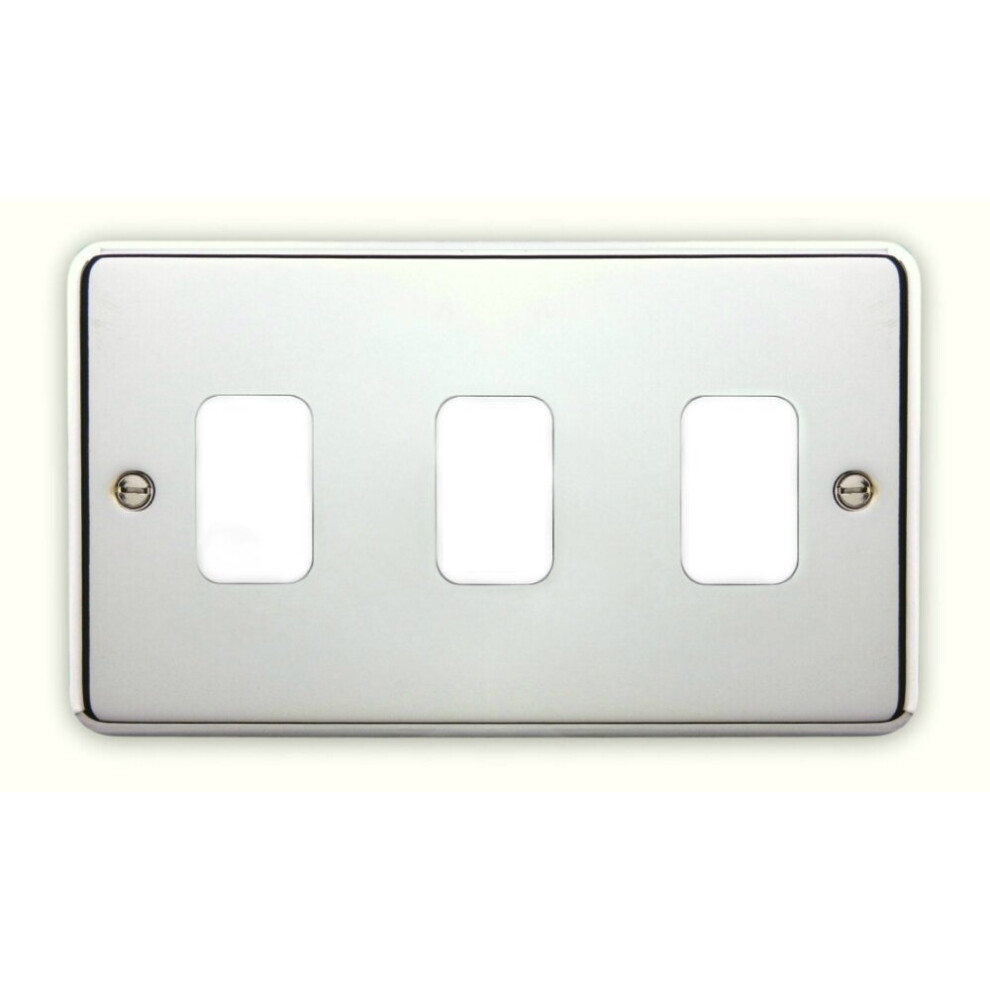 Deta G3343 Grid Front Plate 3 Gang Polished Chrome