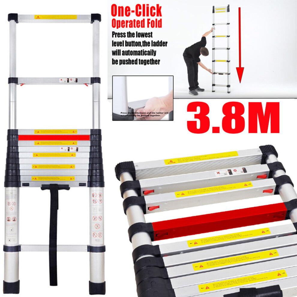3.8M Telescopic Ladder Extendable Step Ladder Folding Multi Purpose 097239206471
