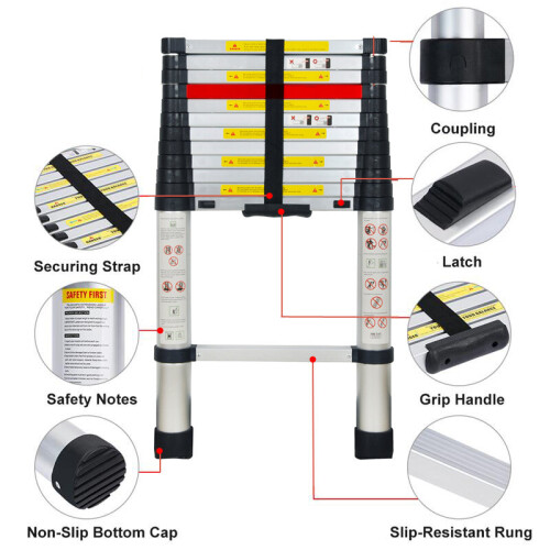 3.8M Telescopic Ladder Extendable Step Ladder Folding Multi Purpose 2