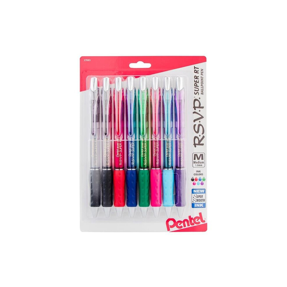 Pentel of America PENBX480BP8M-2 RSVP Super RT Bllpoint Pen, Assorted - 8 Per Pack - Pack of 2