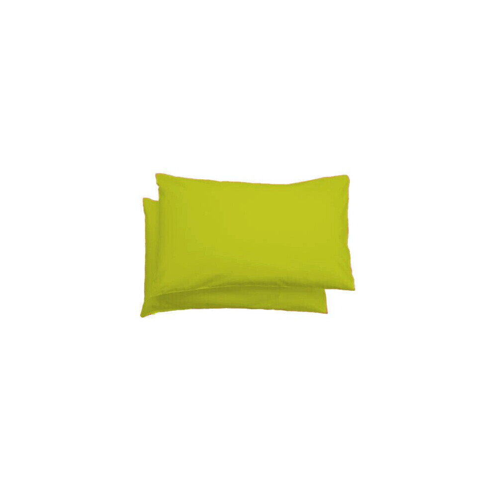 (Pair of Housewife pillowcase ( Lime Green )) 2X Polycotton Plain Dyed Housewife Pillowcases,Bed Room PILLOW COVER