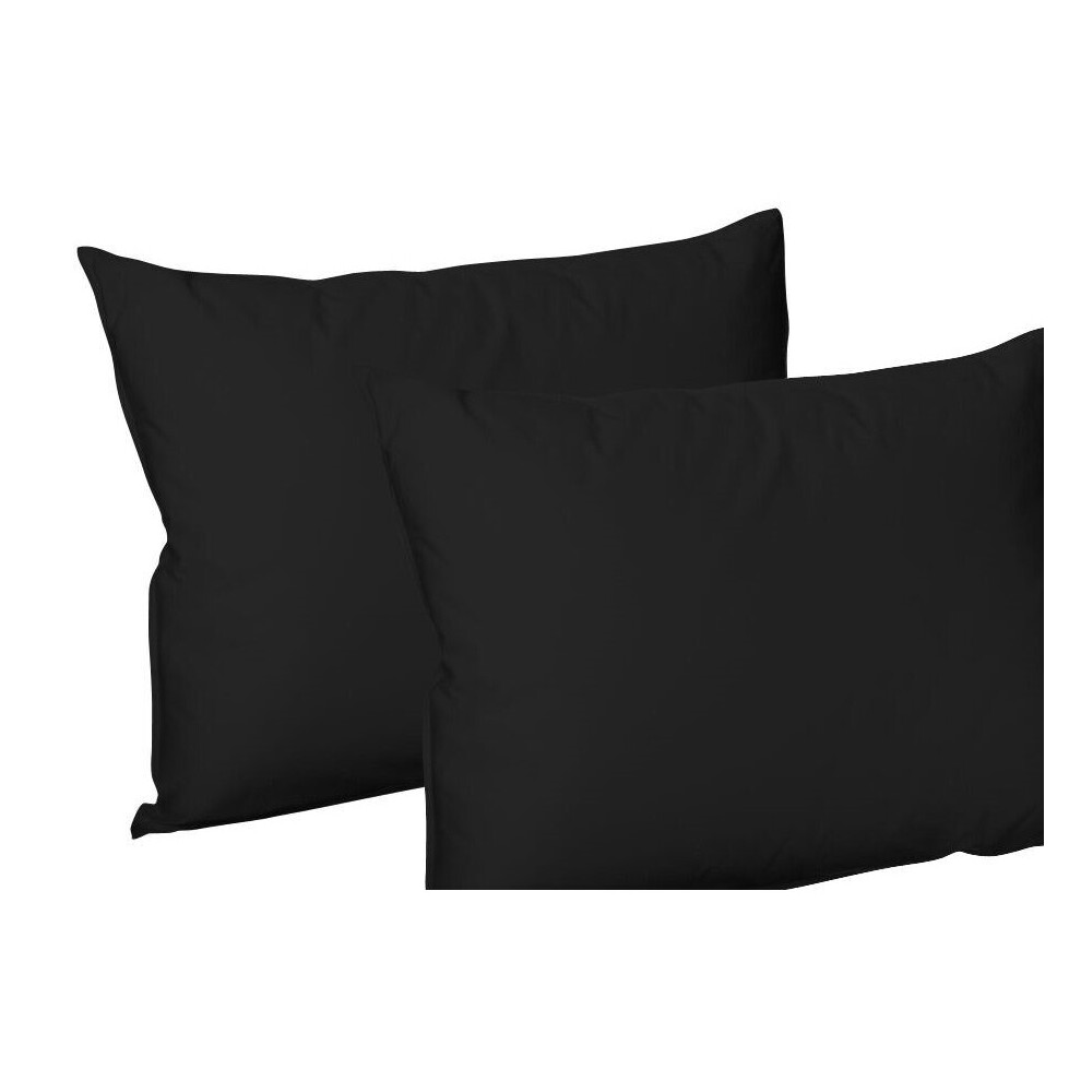 (Pair of Housewife pillowcase (Black)) 2X Polycotton Plain Dyed Housewife Pillowcases,Bed Room PILLOW COVER